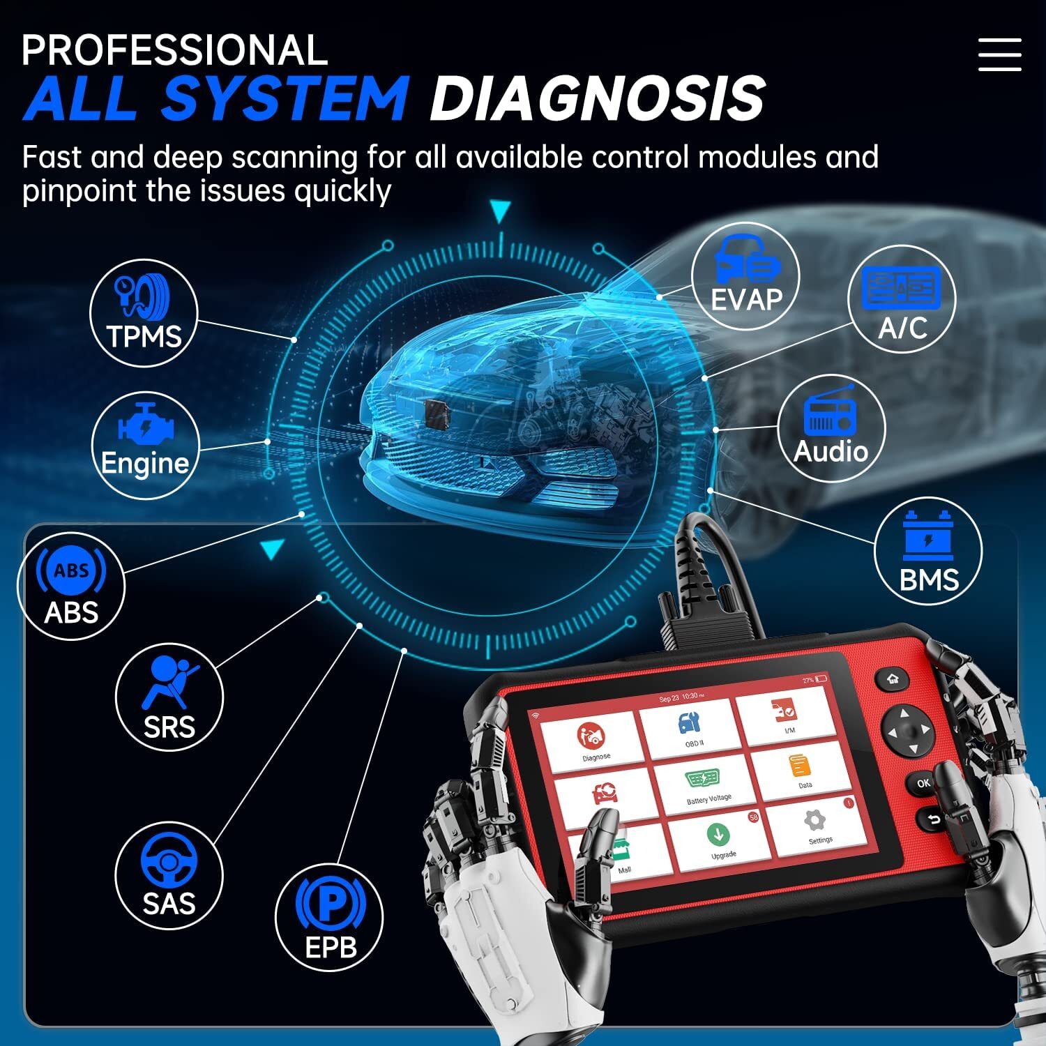LAUNCH X431 CRP909 OBD2 Scanner Car Diagnostic Tool Full System Key Coding ABS