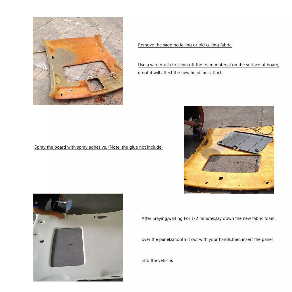 80"x60" Black Headliner Fabric Suede Pickup truck ceiling Liner Sag Upholstery