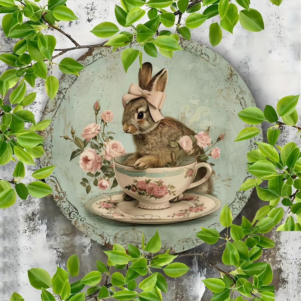 Easter Spring Bunny Happy Easter Wood Door Wall Sign Decor Rabbit Wooden Wreath