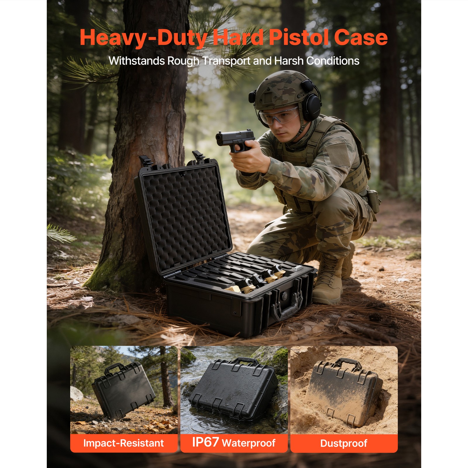 Uimoso Hard Pistol Case with Foam Lining for Secure Storage, 18.7x12.5x7.5 in