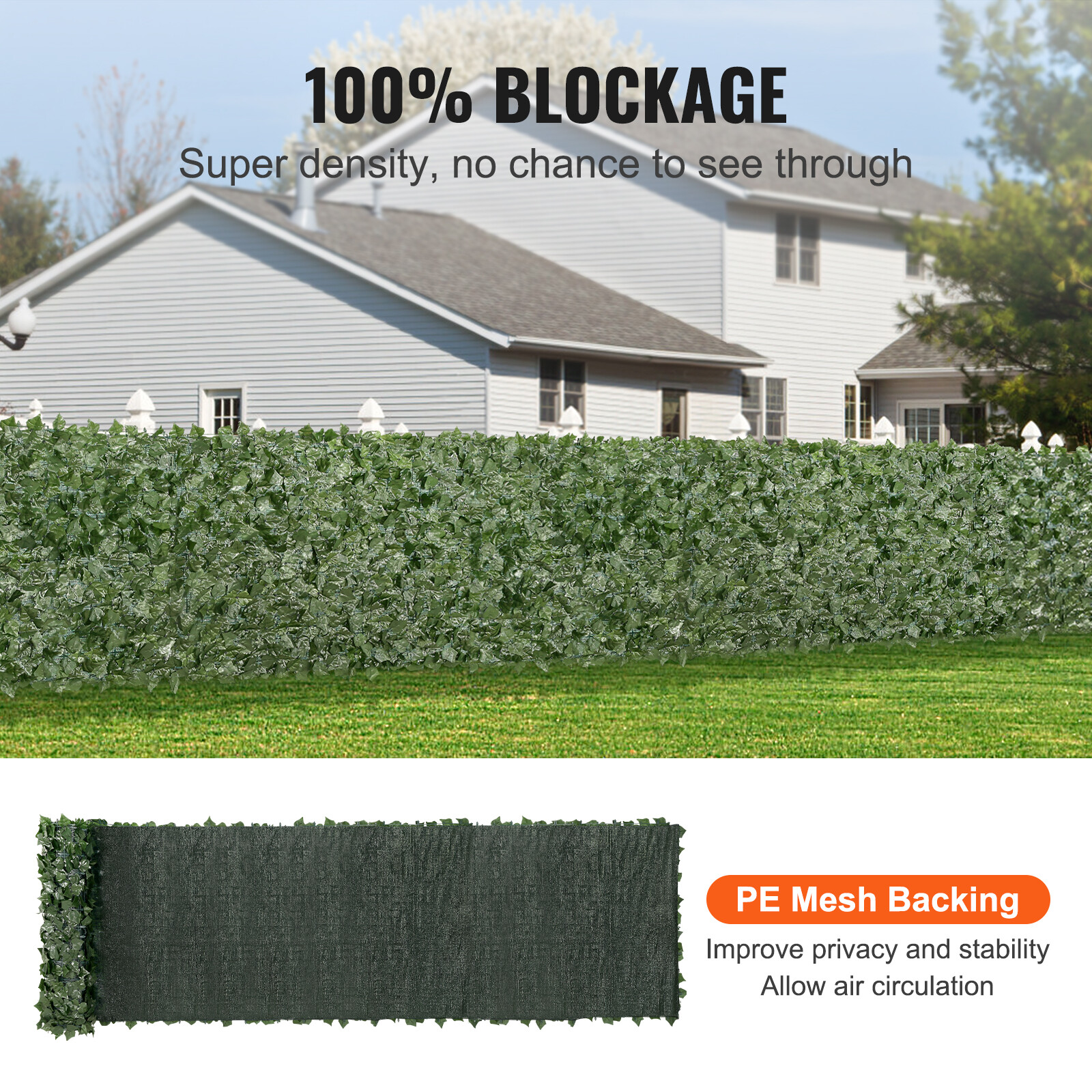VEVOR 39x198" Artificial Faux Ivy Leaf Privacy Fence Screen w/Mesh Cloth Backing