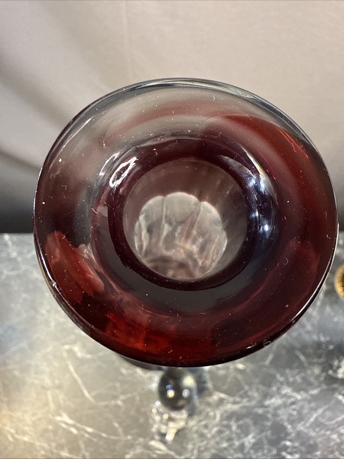 Vintage Bohemian Cranberry to Clear Cut Glass Crystal Decanter with Stopper