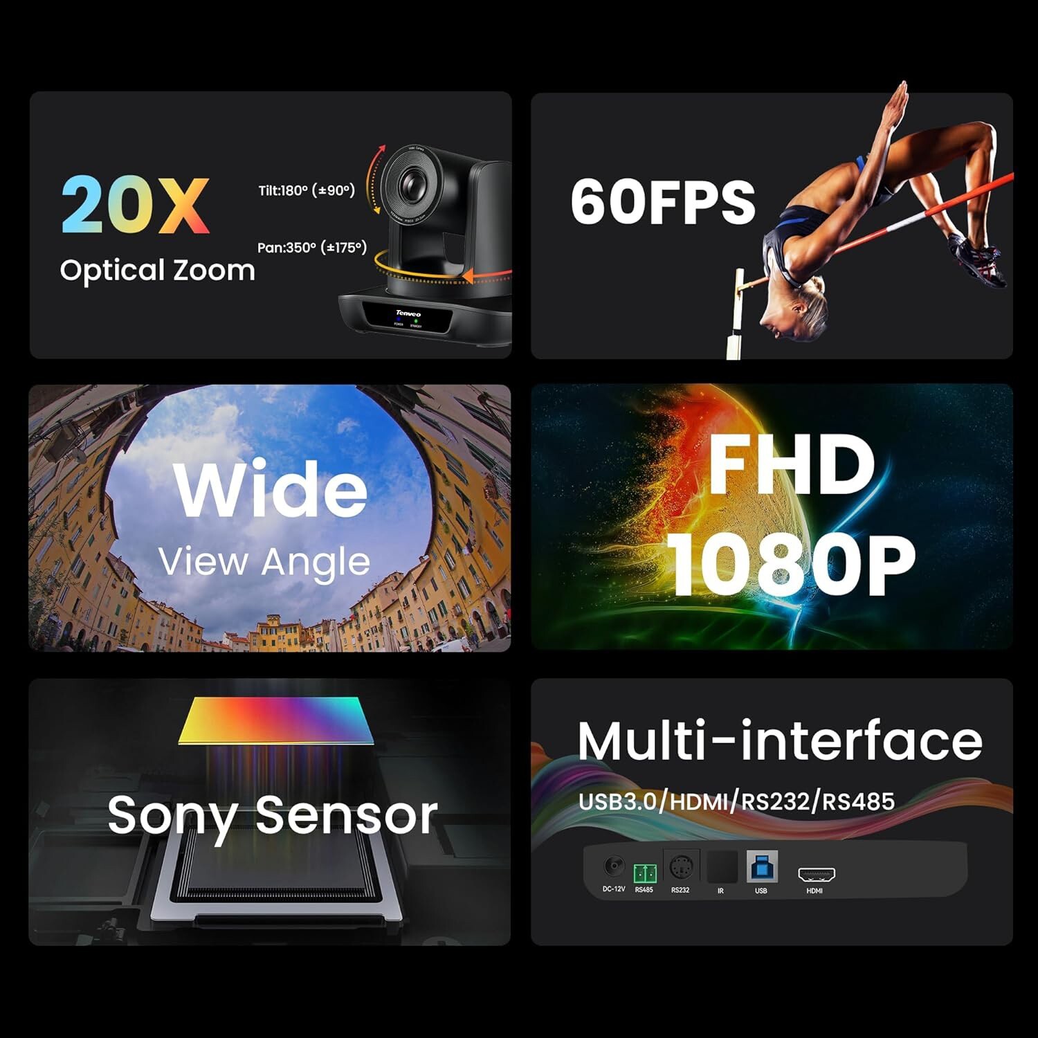 Tenveo USB3.0 and HDMI HD1080P 60FPS 20X Zoom Conference Live Streaming Camera