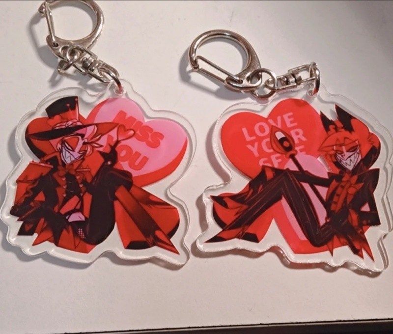 2/pcs Hazbin Hotel Alastor Lucifer Acrylic Pendant Key Chain Key Ring Anime Gift