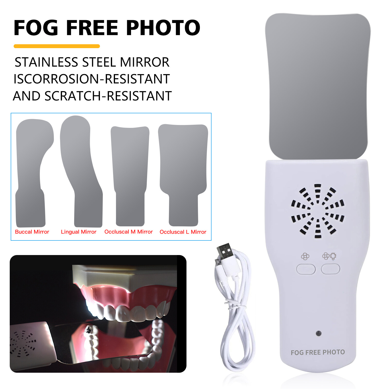 Dental Occlusal Mirror Fog Free LED Intra Oral Photo System 4 Mirror Anti-Fog JZ