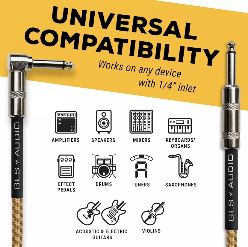 GLS Audio Instrument Cable - Amp Cord for Bass & Electric Guitar - Straight to R
