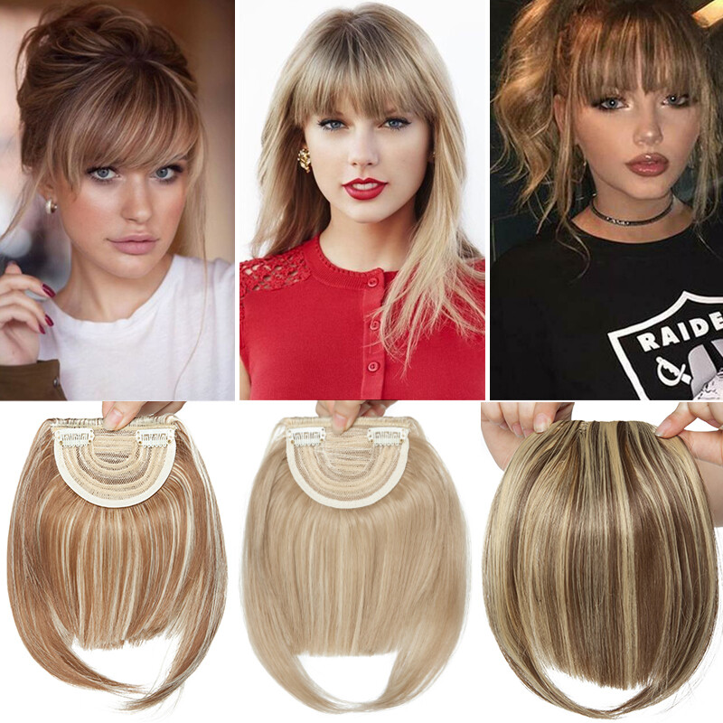 Thin Neat Bangs AS Remy Human Hair Extensions Clip in on Fringe Front Hairpiece