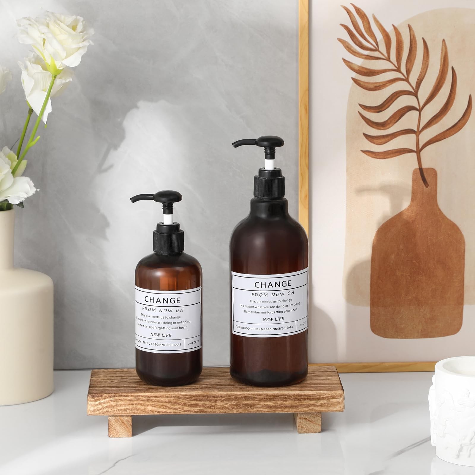 zoocatia Small Wood Tray Pedestal Stand Farmhouse Bathroom Decor Decorative Wood