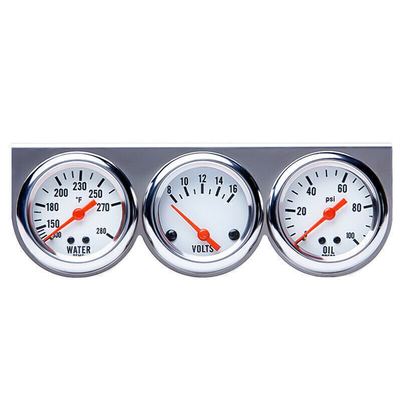 3-in-1 2" 52mm Chrome Car Triple Gauge Set Water Temp Oil Pressure Volt Meter