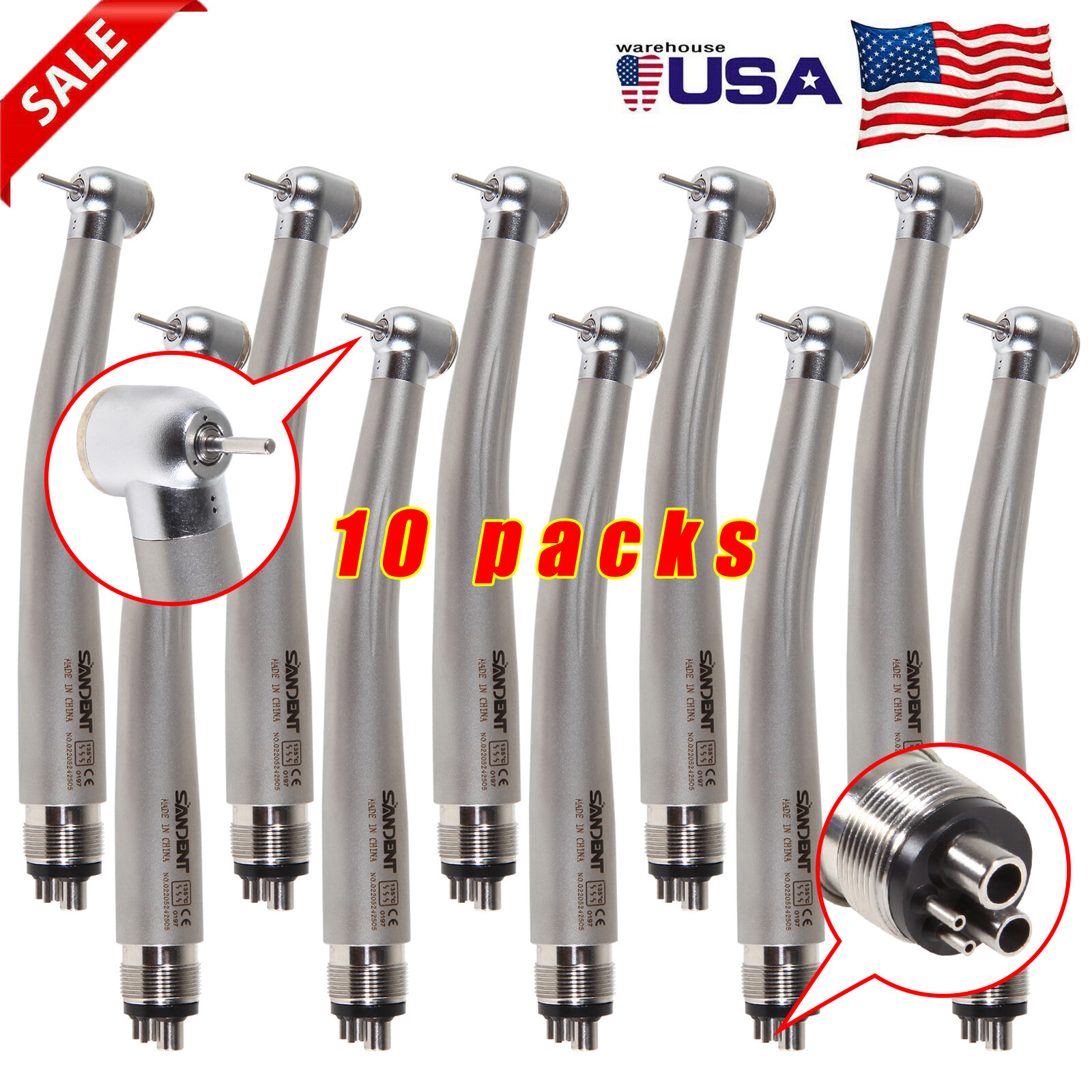 10pcs SANDENT NSK PANA MAX Style Dental High Speed Handpiece Push Button 4 Hole