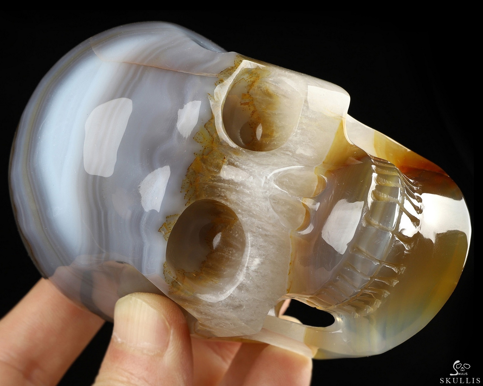 4.0" Premium Brazilian Agate Hand Carved Crystal Skull, Realistic, Healing