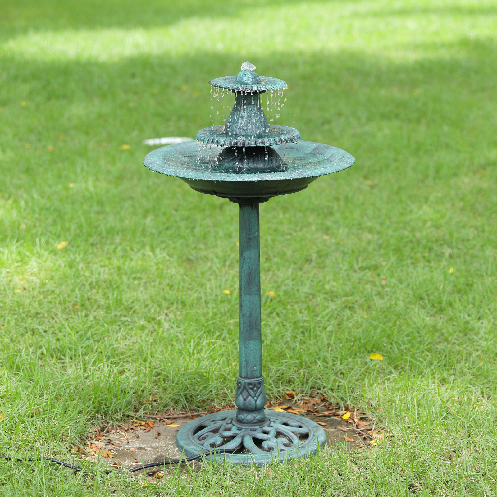 35" Tall Pedestal Outdoor Fountain Electric Birdbath Garden Patio Backyard Décor