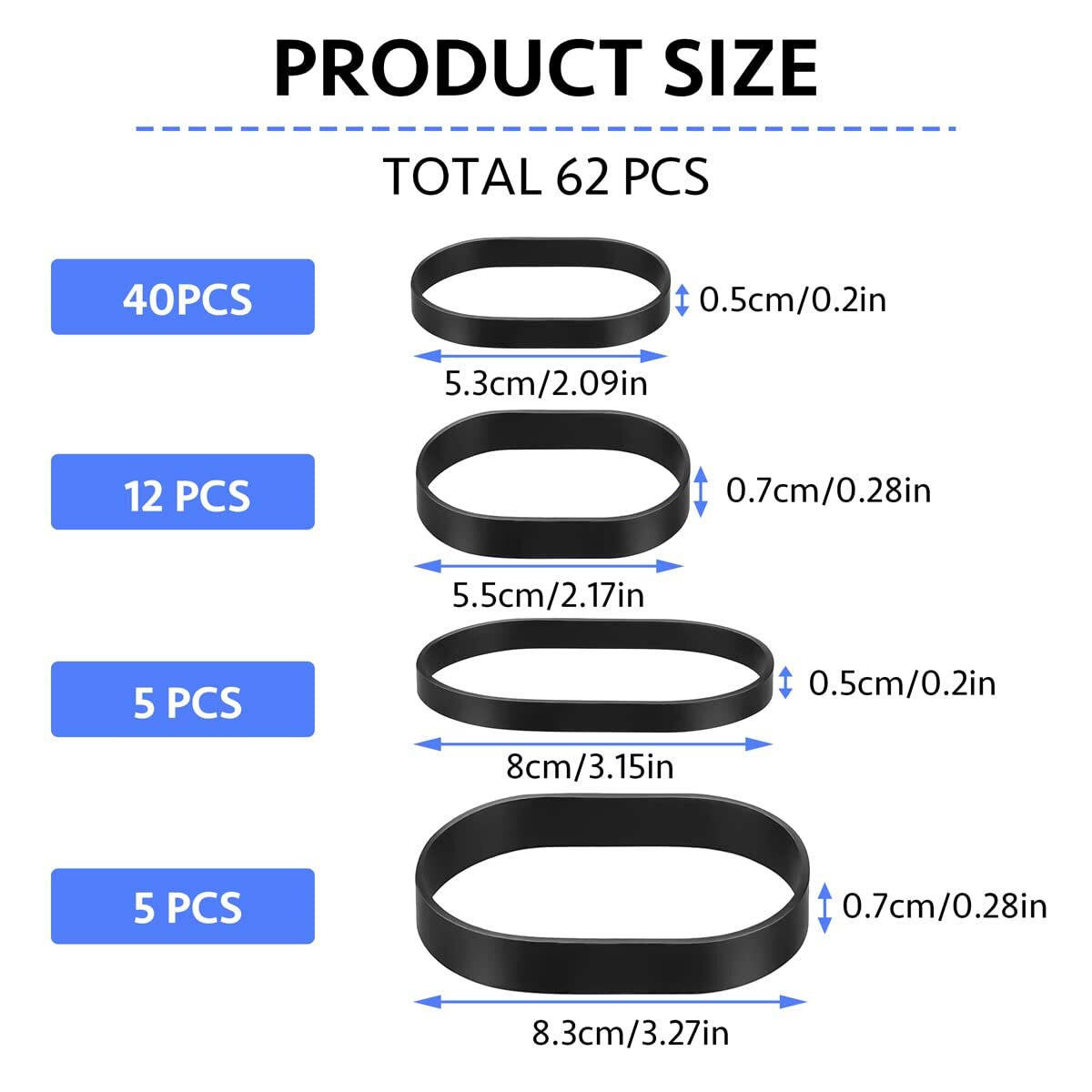 62Pcs Tactical Heavy Duty Elastic Wide Thick UV Heat Cold Resistant Rubber Bands