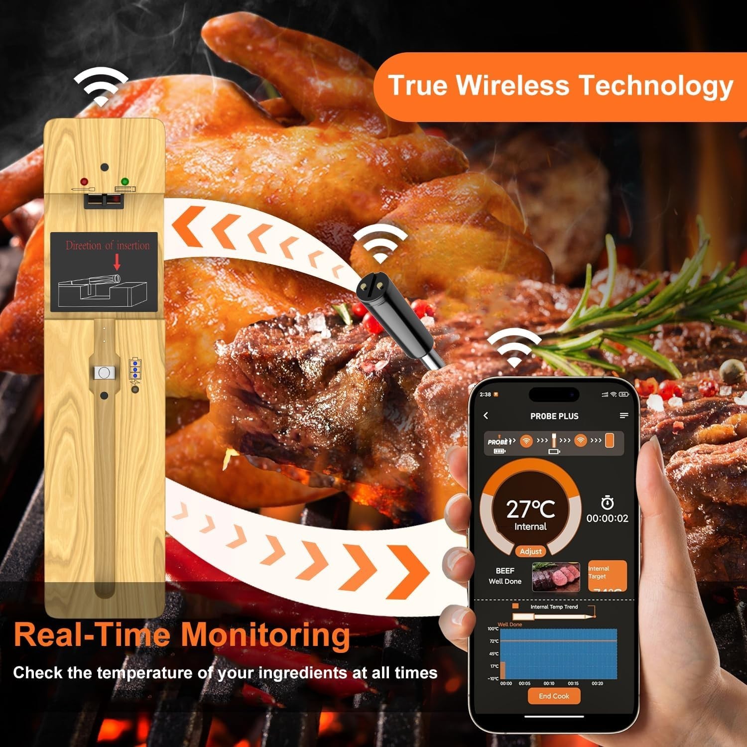 Wireless Meat Thermometer Bluetooth: with Ceramic Probe for Grilling/Cooking/BBQ