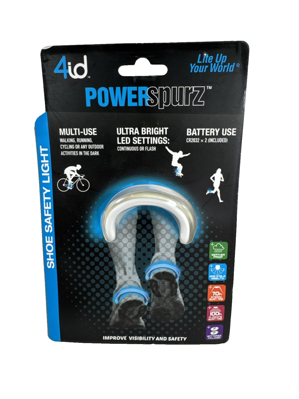 NOS 2010 4id Powerspurz Shoe Safety Lights- Ultra Bright Multi-Use READ!