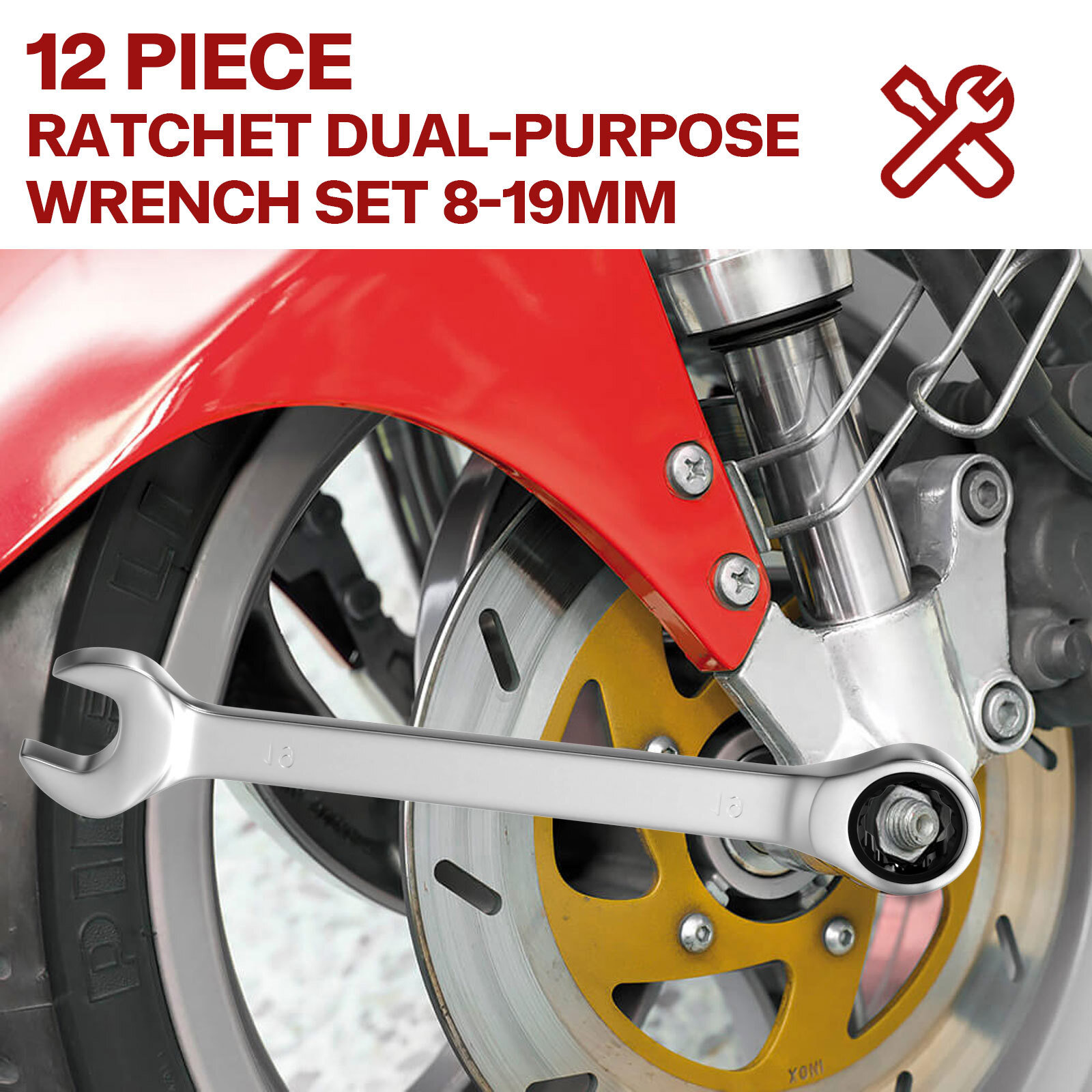 12Pc 8-19mm Metric Fixed Head Ratcheting Wrench Combination Spanner Tool Set