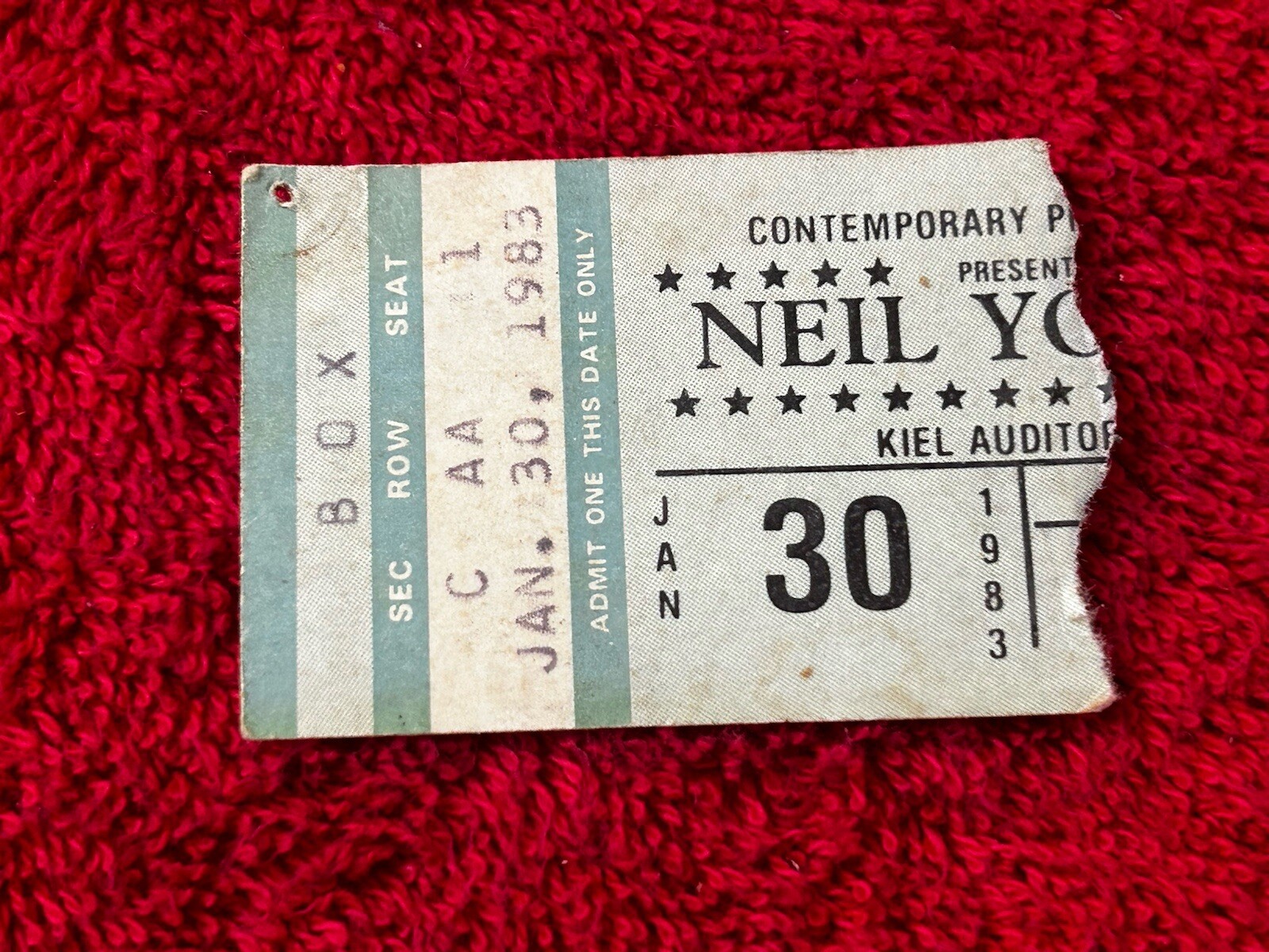 Neil Young Concert Ticket Stub JANUARY 30 1983 Kiel Auditorium ST. Louis Mo