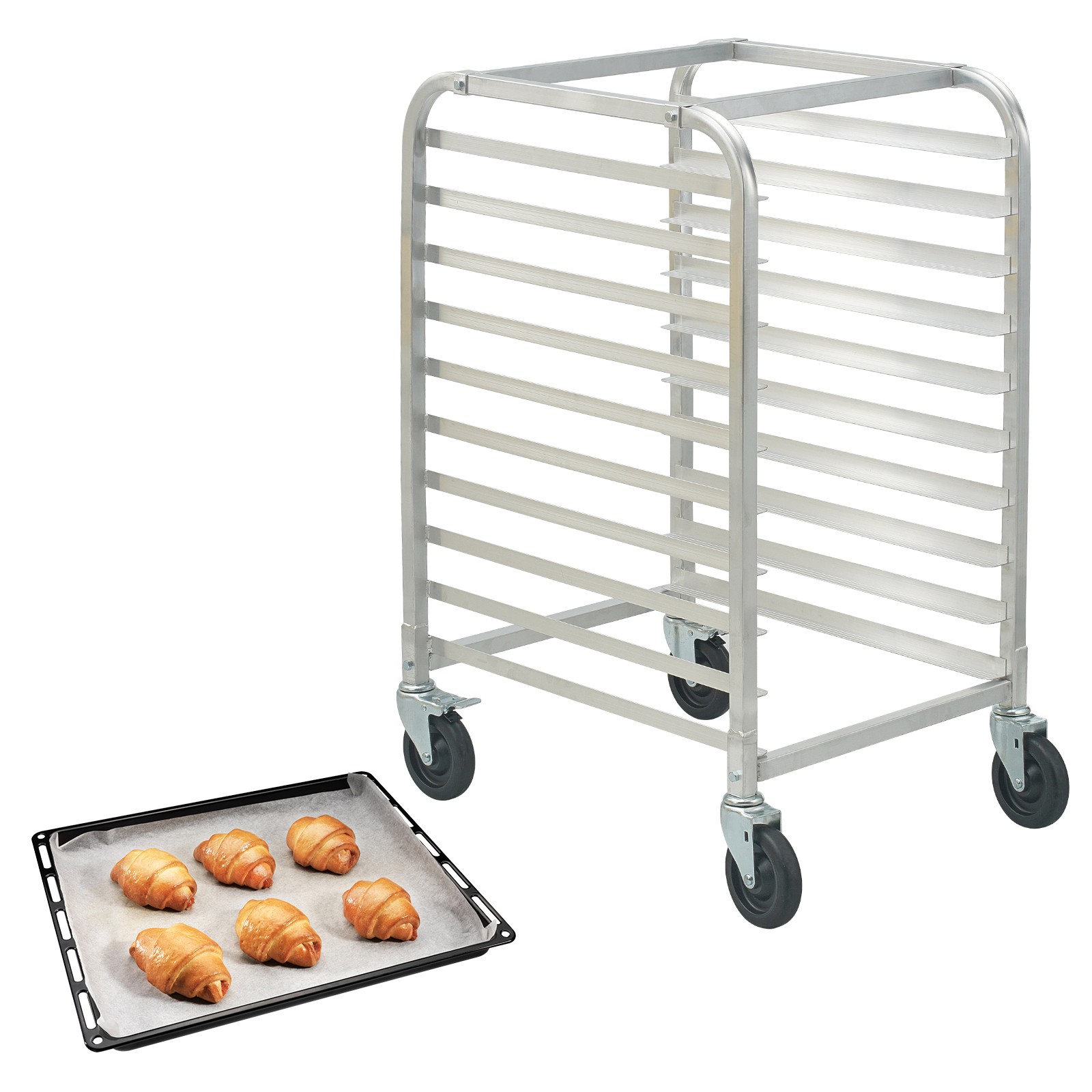 10 Sheet Commercial Bun Pan Rack Kitchen Aluminum Baking Racks Brake Wheel