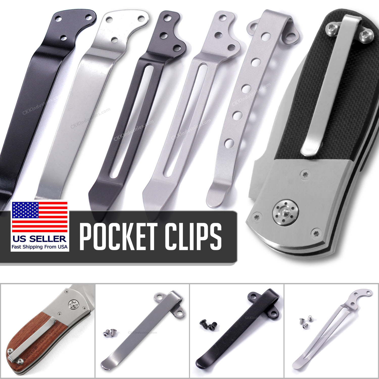 Replacement Pocket Clips for Folding Knives, Cell Phones, Flashlights, & More!