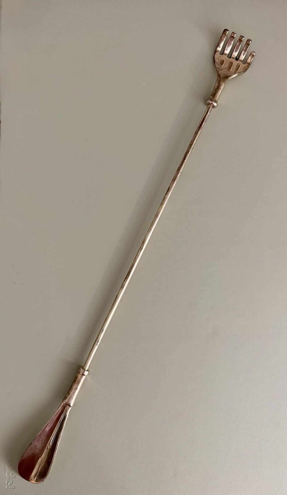 Vintage Solid Brass Shoe Horn & Backscratcher Long Handle Mid Century 22” Long