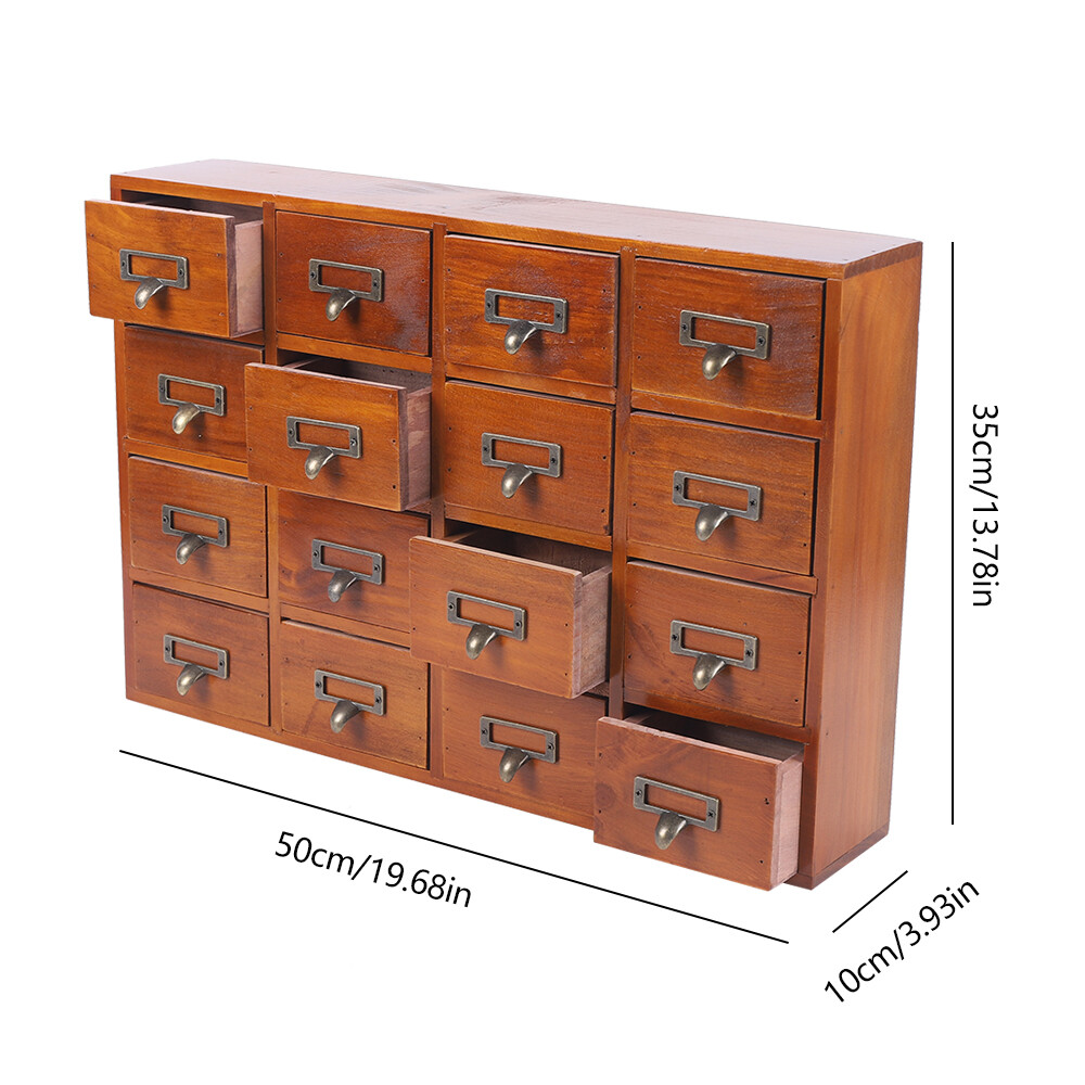 Retro Wood Apothecary Cabinet 16 Drawers Desk Drawer Organizer Storage Box NEW