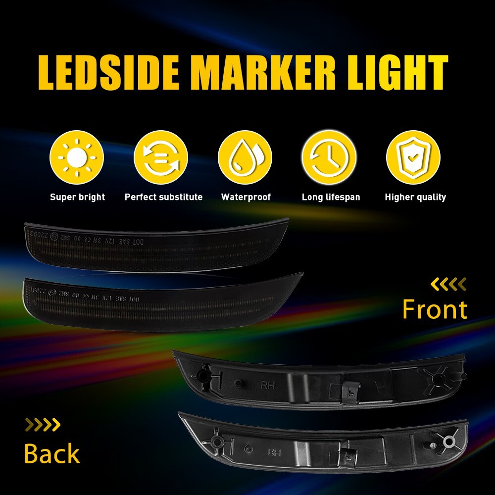 Smoked LED Front & Rear Side Marker Lights For 2015-2023 Chrysler 300 300C 300S