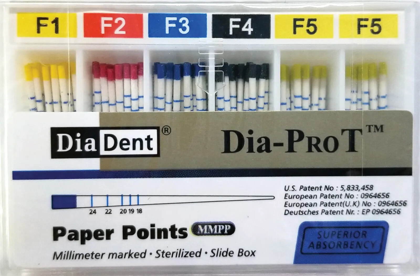 DiaDent Specially Tapered Dia-PRO T MMPP Paper Points All Sizes F1-F5 100/Box