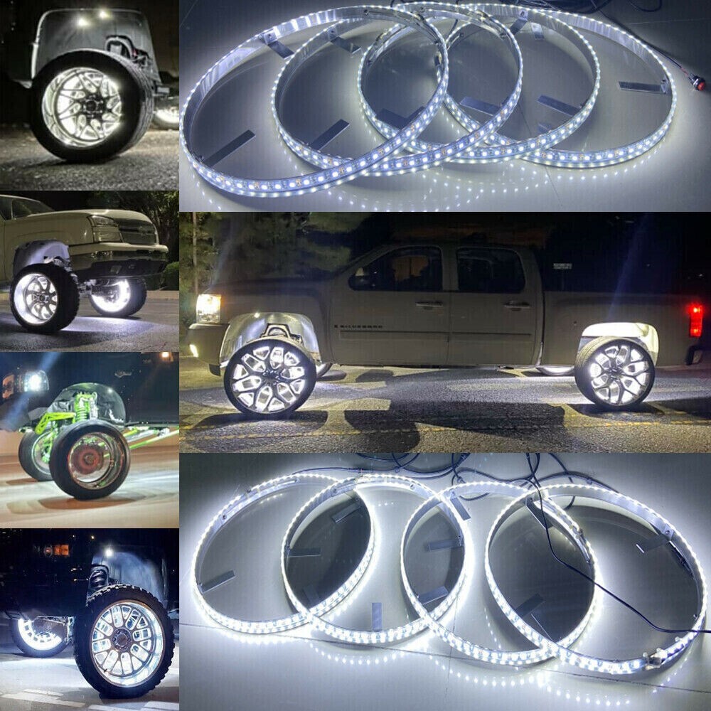 4x 15.5'' White LED Wheel Ring Lights For Truck Car Rim Lights Bluetooth Control