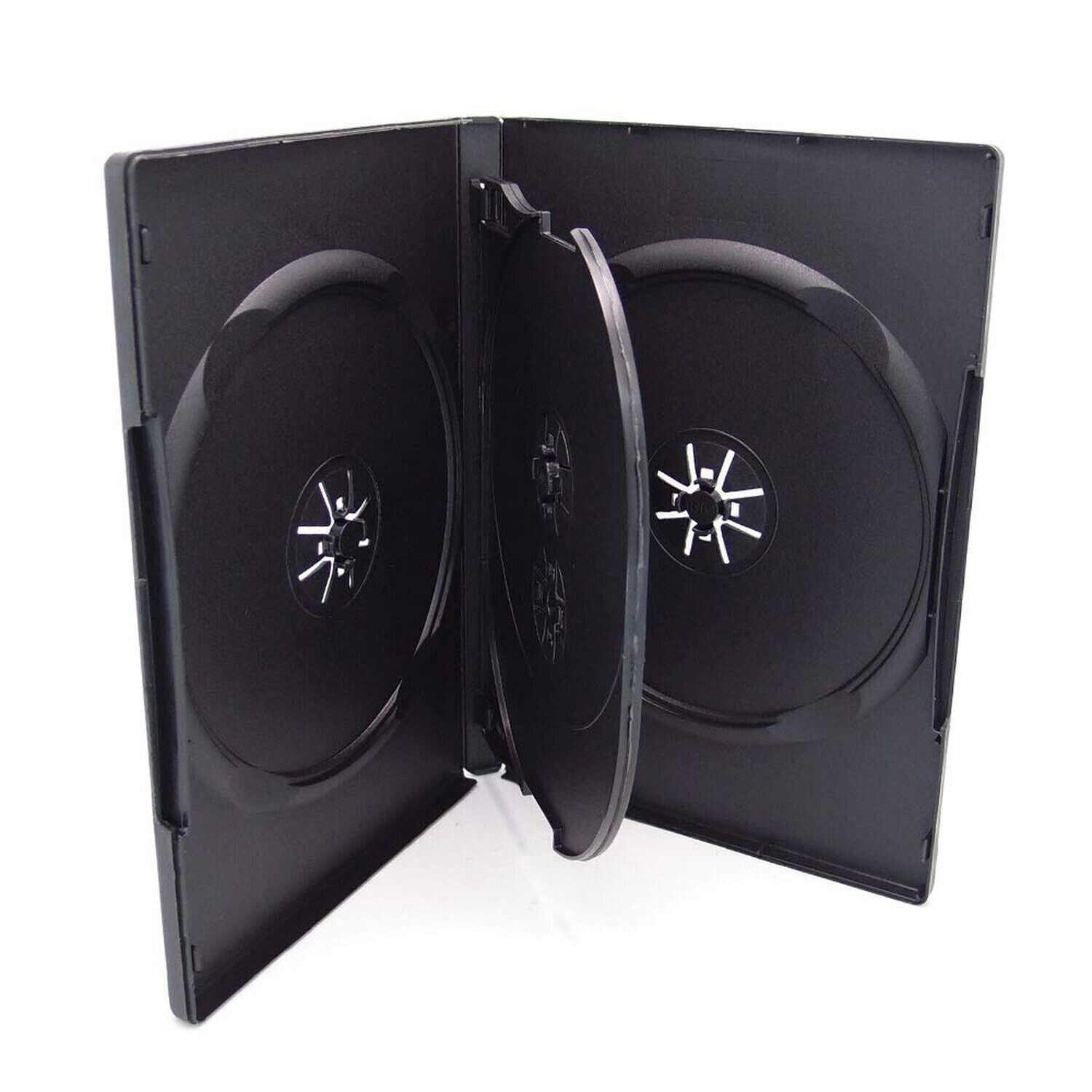 10 Pack Maxtek Standard 14mm Black Quad 4 Disc DVD Cases with Double Sided Fl...