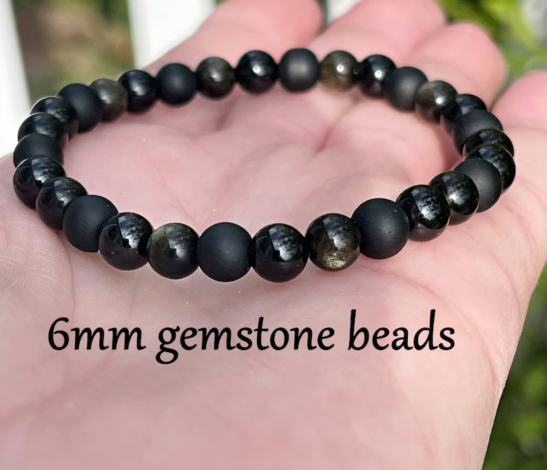 Black Tourmaline Obsidian Onyx Beads Triple Protection Bracelet