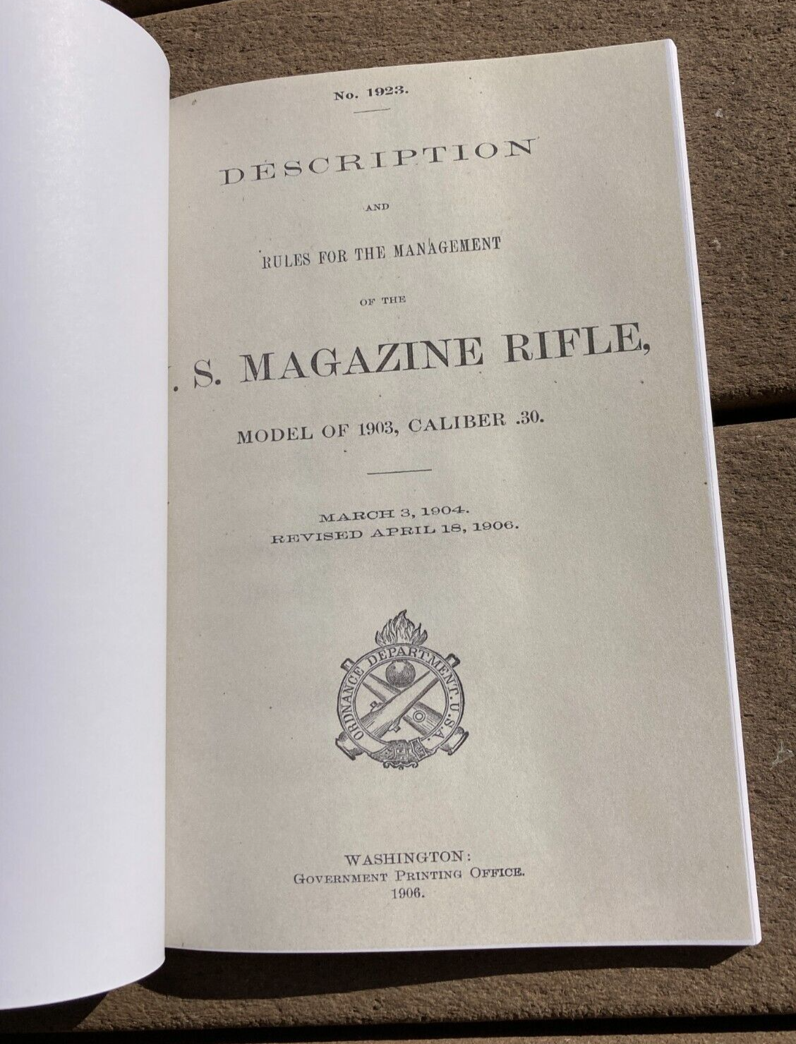 U.S. Army Magazine Rifle Model 1903 Caliber 30 Springfield M1903 Book .30-06