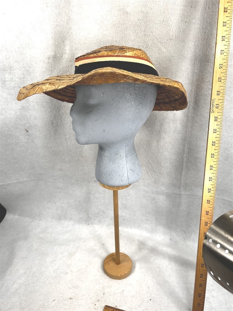 antique straw hat wide brim natural color 20.5 inch inside edge original 1940