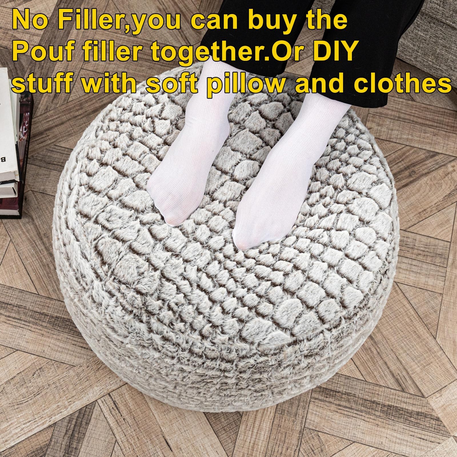 Ottoman Pouf Unstuffed Pouf Ottoman Foot Rest 20x12 Inches Fuzzy Chair Round Ott