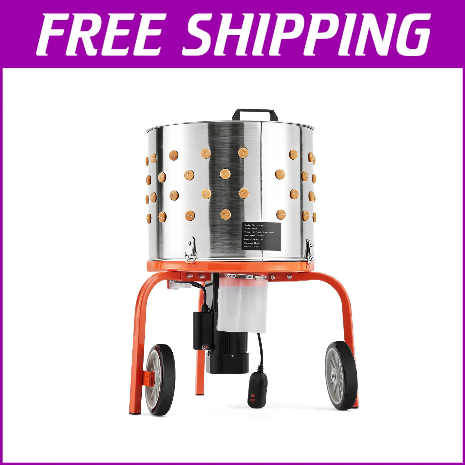 20" Chicken Plucker Machine Poultry Plucker SS Drum, 3500RPM Motor ,108 Fingers