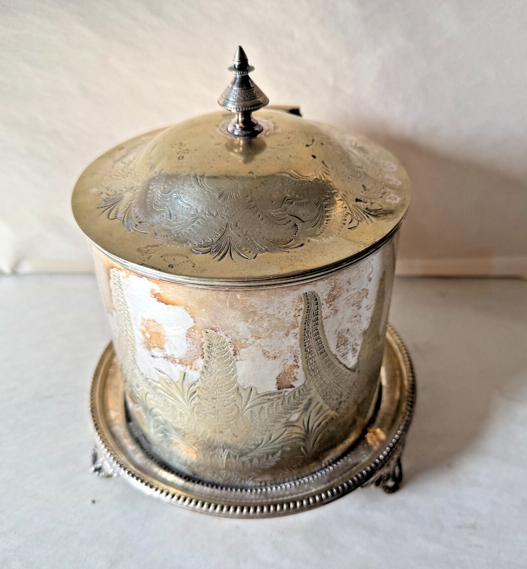 Antique Victorian Silverplate Mappin Brothers England Biscuit Jar