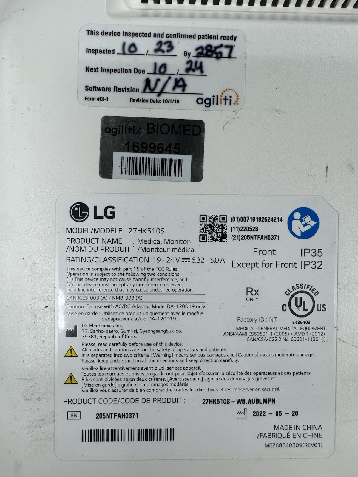 LG 27HK510S 27" Full HD IPS Surgical/Medical Monitor