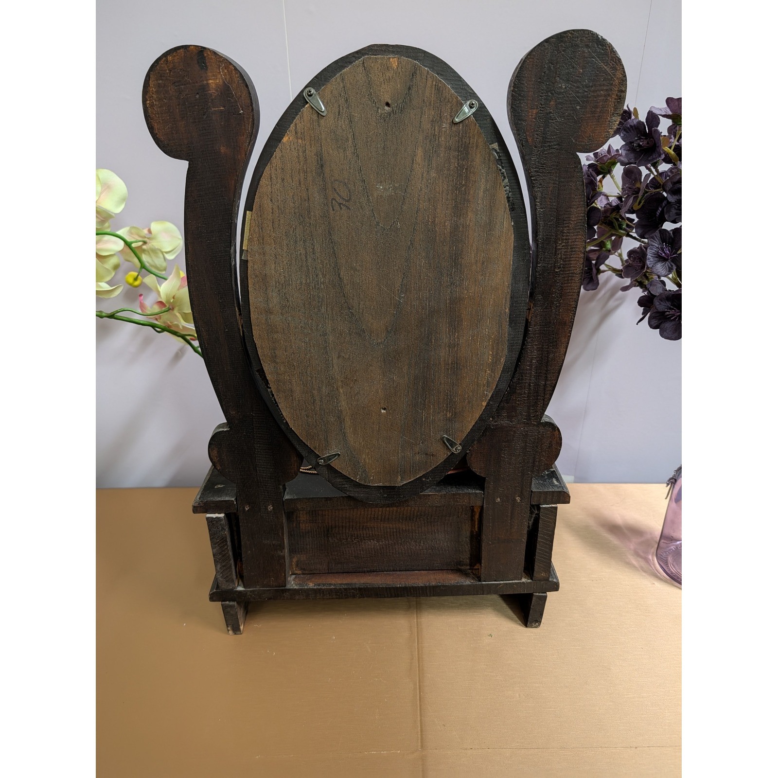 Vintage Hand Made Wood Vanity Dresser Mirror With Pearl Inlay Moody Romantic