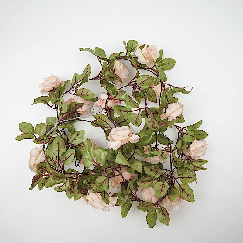 Blush 7 ft LED Roses Leaves Garland Battery Operated Fairy Lights Party Supplies