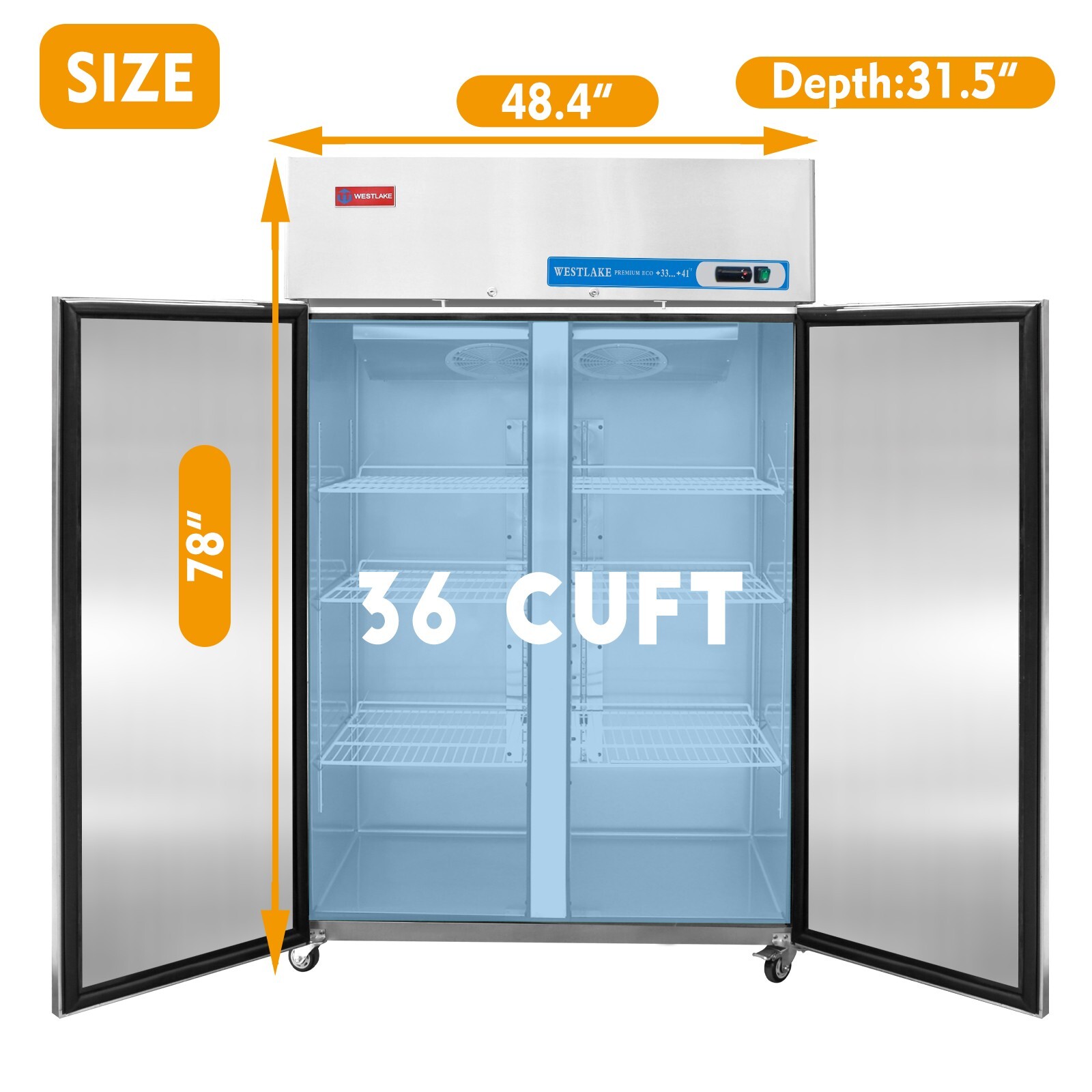 Commercial Reach In Refrigerator, Cooler, Fridge, 48 Inch 2 Solid Door, 36 Cu.ft