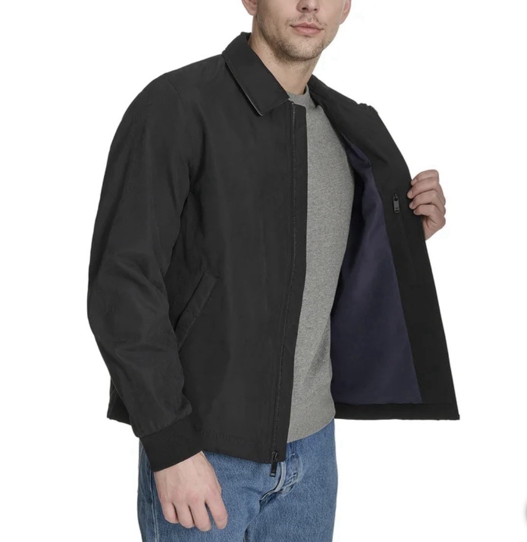 Dockers Bomber Jacket, Black, Men's Medium, Rib Knit Cuffs, Laydown Collar, NEW