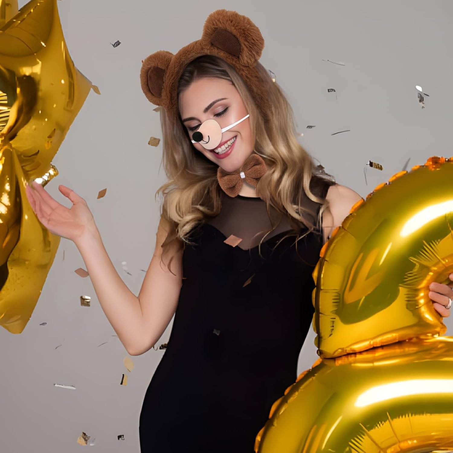 4 PCS Bear Costume Accessories Set Bear Ears Headband and Tail Bear Nose Bowtie