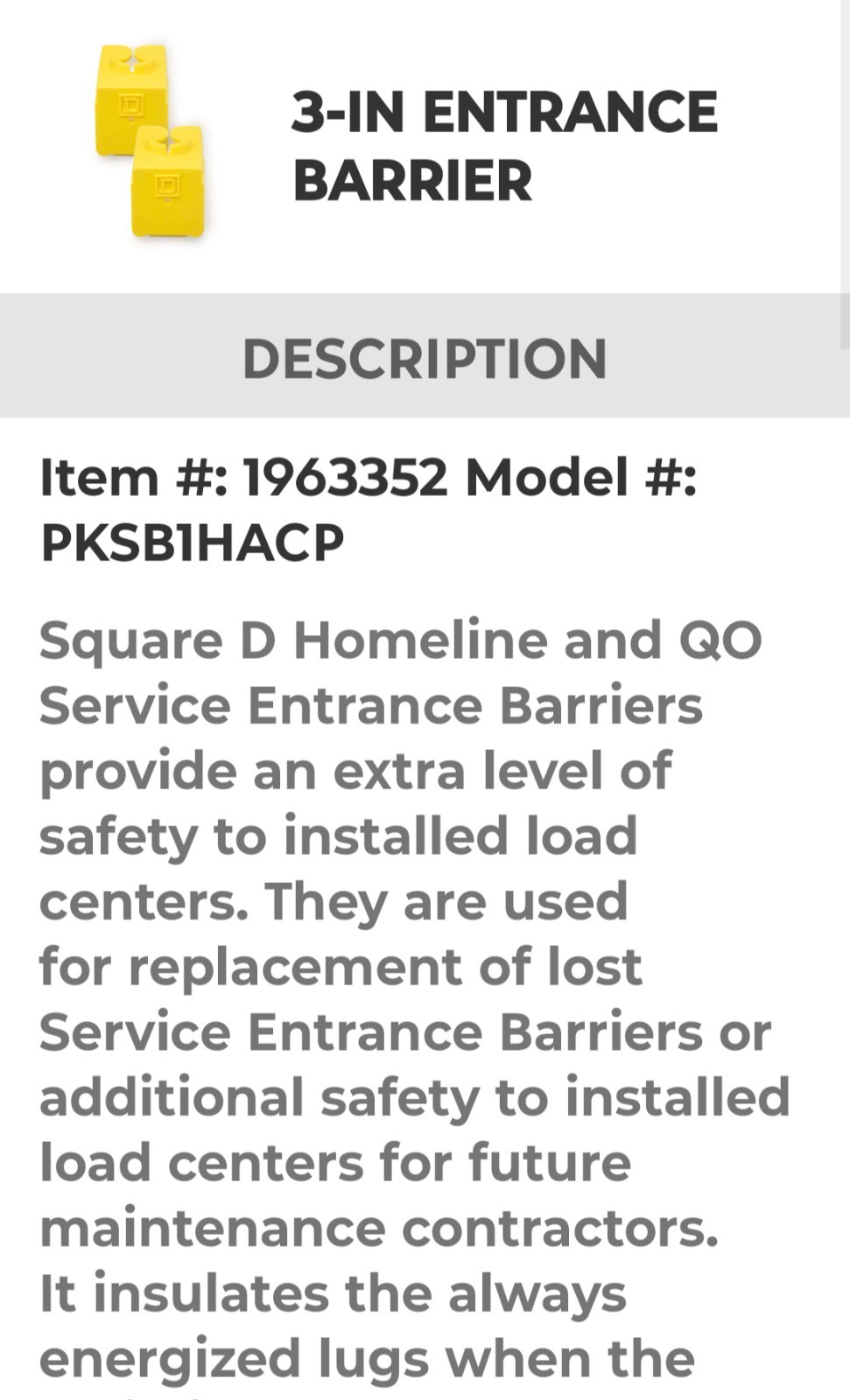 6 PACKS + 2 Bonus Packs Square D 100 AMP- 225 AMP Service Entrance Barriers