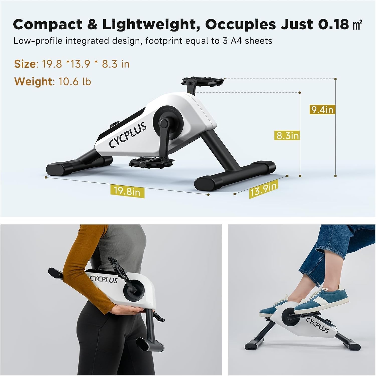 CYCPLUS mini exercise pedal exerciser | Self-Powered 160W | ERG Mode & App Sync,