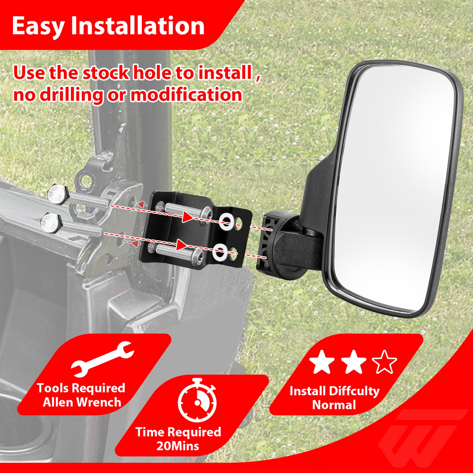 WEISEN Rear Side View Mirror Set Lock & Ride Cab For Polaris Ranger 500/SP 570