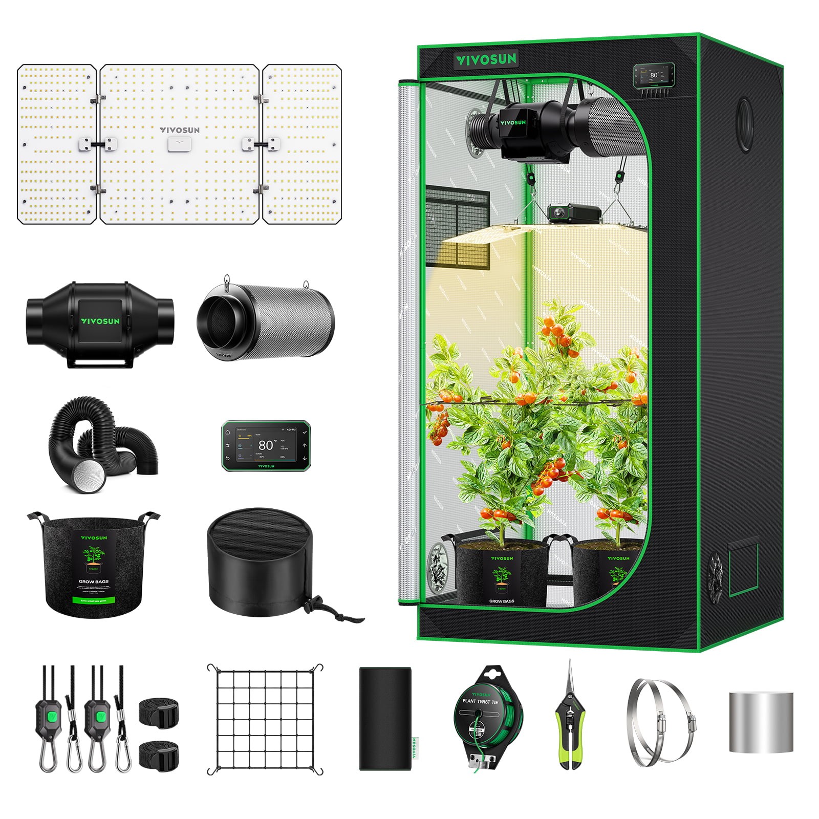 VIVOSUN 3x3ft Smart Grow Tent Kit 200W LED G4 Air Ventilation Kit E42A+ Growhub