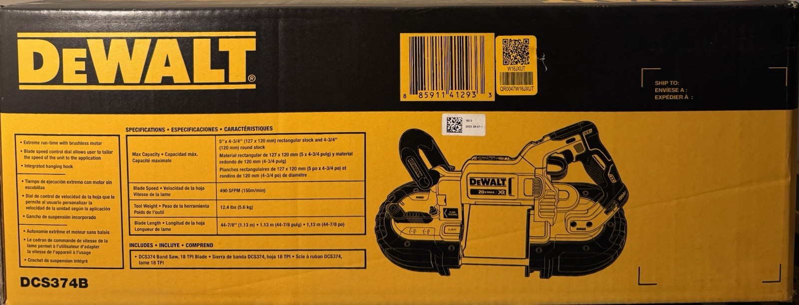 DEWALT 20V MAX XR Cordless Brushless Deep Cut Band Saw - DCS374B - Tool Only