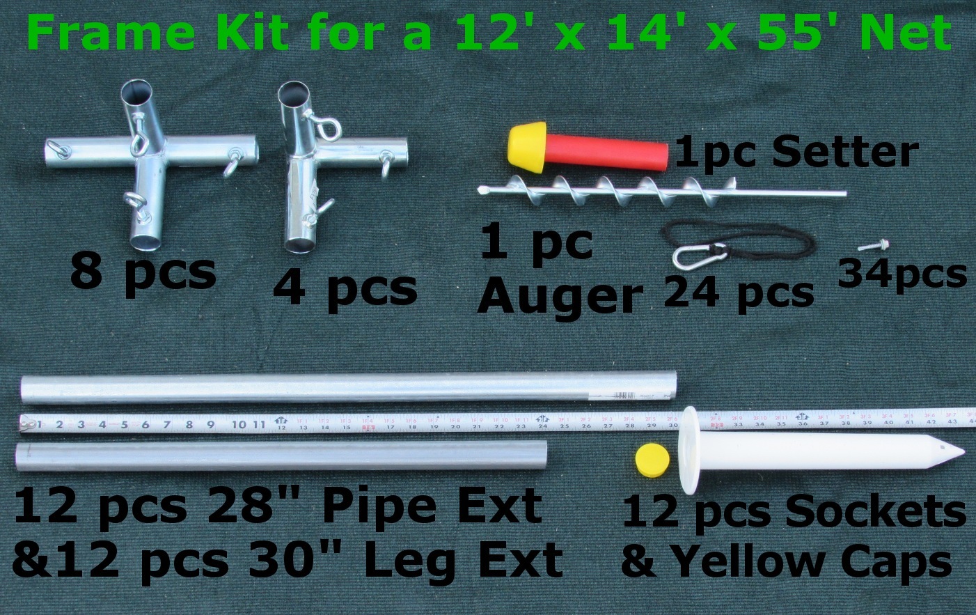 Batting Cage Frame Kit 12' x 14' x 55' EZ UP & DOWN Baseball Softball Frame Kit