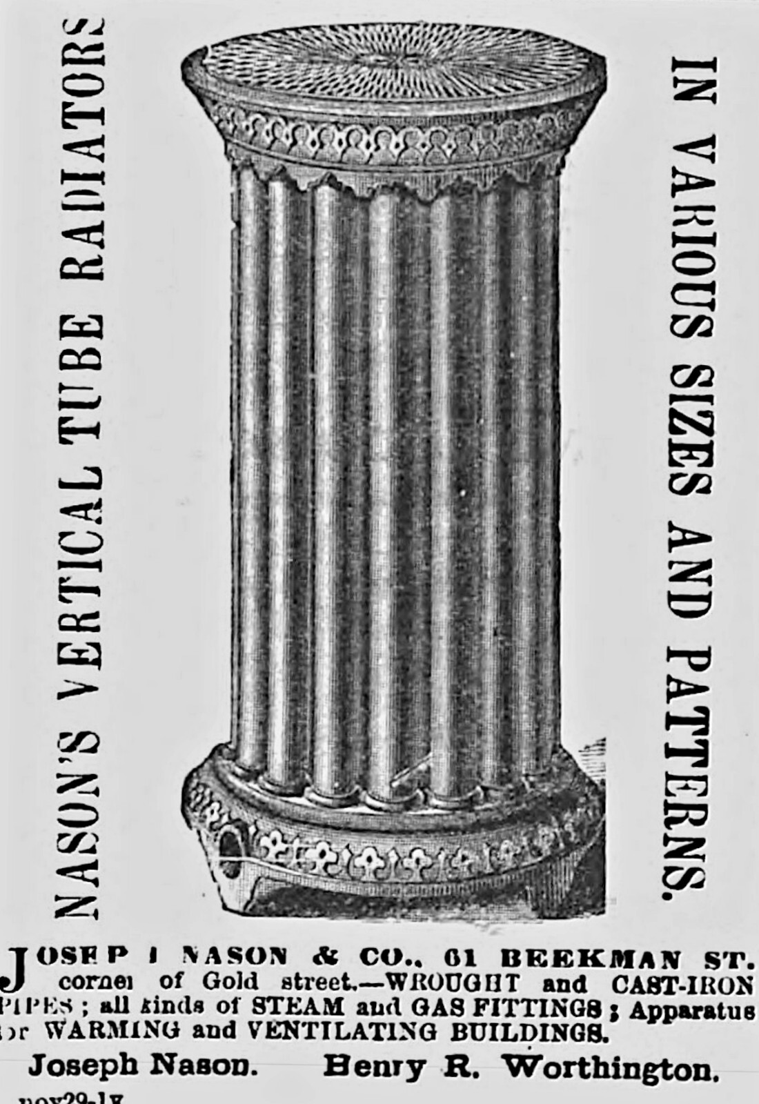 Antique Joseph/Carleton NASON M'F'G Early NYC Steam Makers Plaque