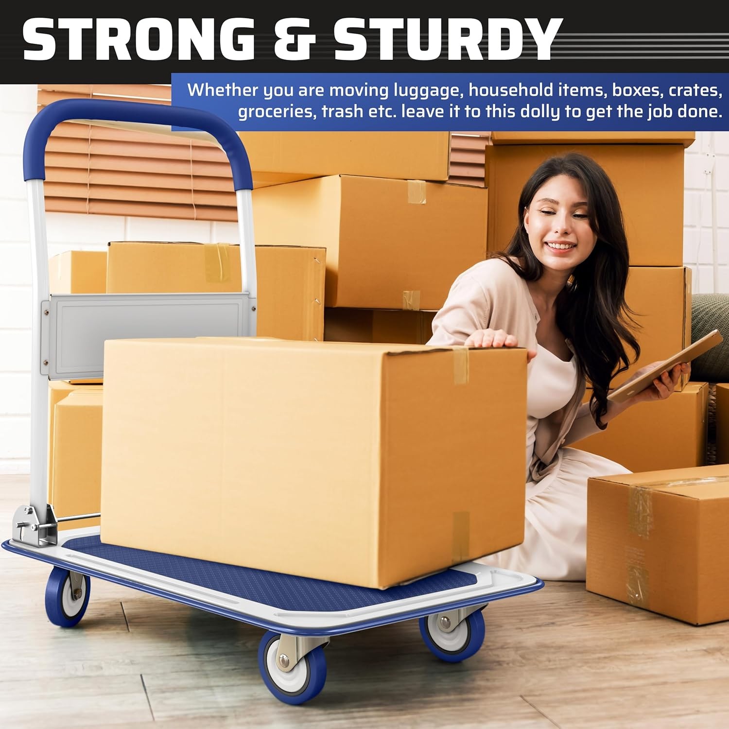 Heavy Duty Foldable Push Cart Dolly 330lb Collapsible Platform Truck Blue