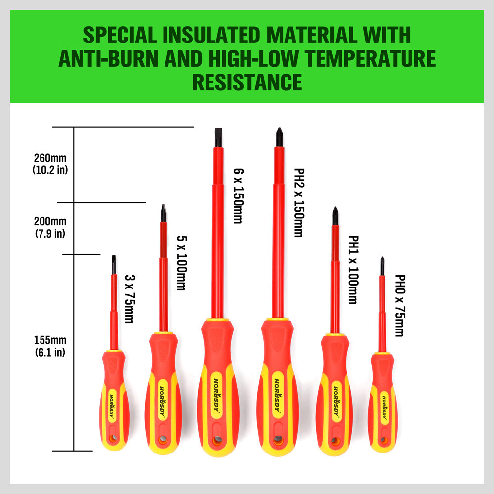 6pc Electrician's Insulated Magnetic Electrical Hand Screwdriver Tool Set New
